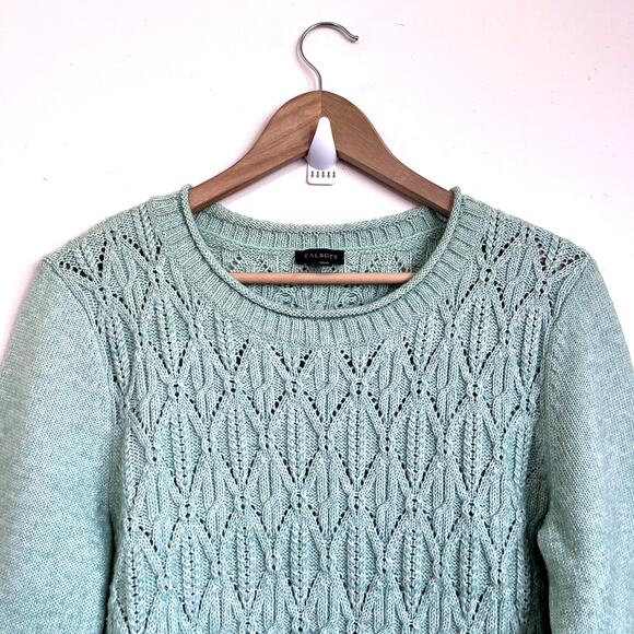 Talbots Roll Neck Fisherman Womens Sweater Size L Green Cable Knit Preppy Boxy - Picture 3 of 8